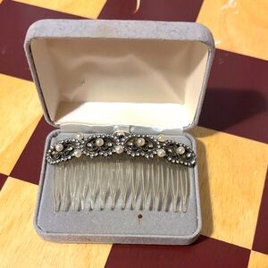 Silver Hair Comb with Faux Pearl and Rhinestone Accents